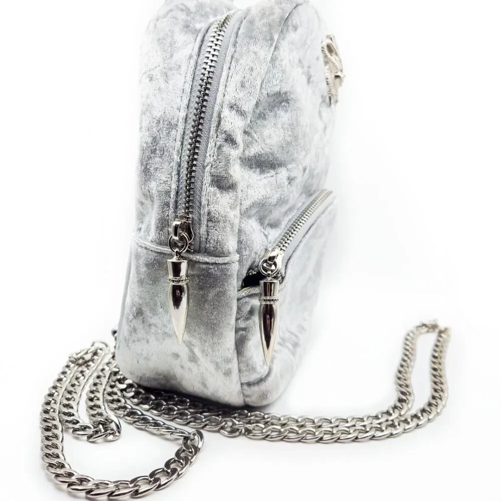 Laurel DeWitt Silver Crushed Velvet Mini Backpack - Goth/Y2K